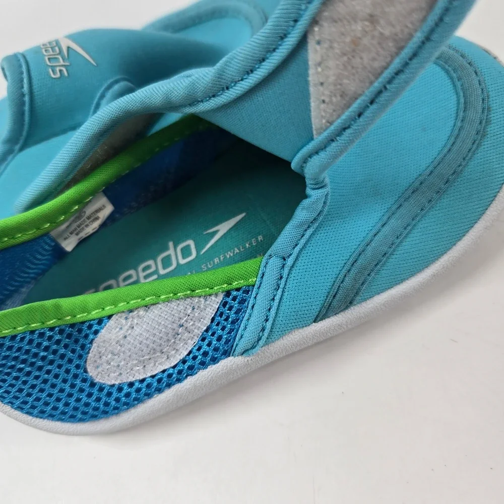 Speedo Surfwalker Water Shoes Kids 5/6 Blue Green Hook Loop Swim Beach Pool